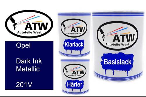 Opel, Dark Ink Metallic, 201V: 1L Lackdose + 1L Klarlack + 500ml Härter - Set, von ATW Autoteile West.